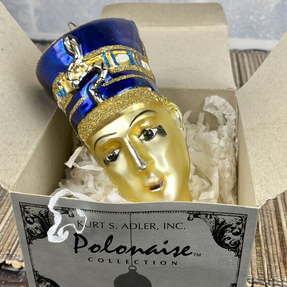 Kurt Adler Polonaise Komozja Egyptian Nefertiti Blown Glass Christmas Ornament - Picture 1 of 10